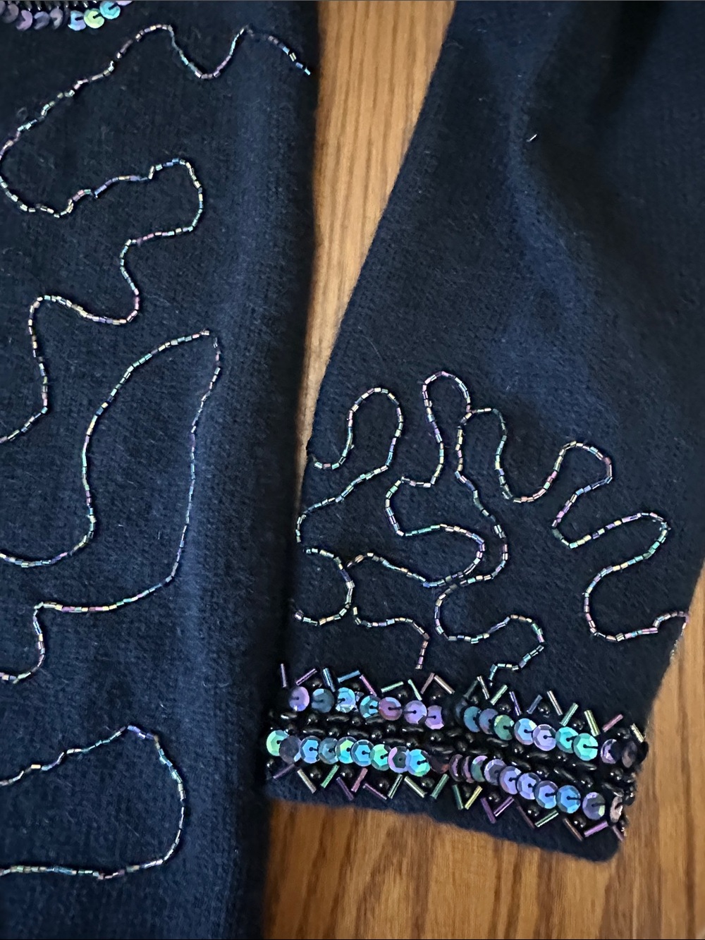 Black Embellished Crewneck Sweater with Iridescent Sequins - Picture 9 of 12
